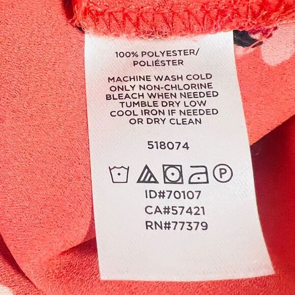 LOFT Womens Orange Pink Floral Print Long Sleeve Casual Blouse Top Size Medium - Picture 5 of 6